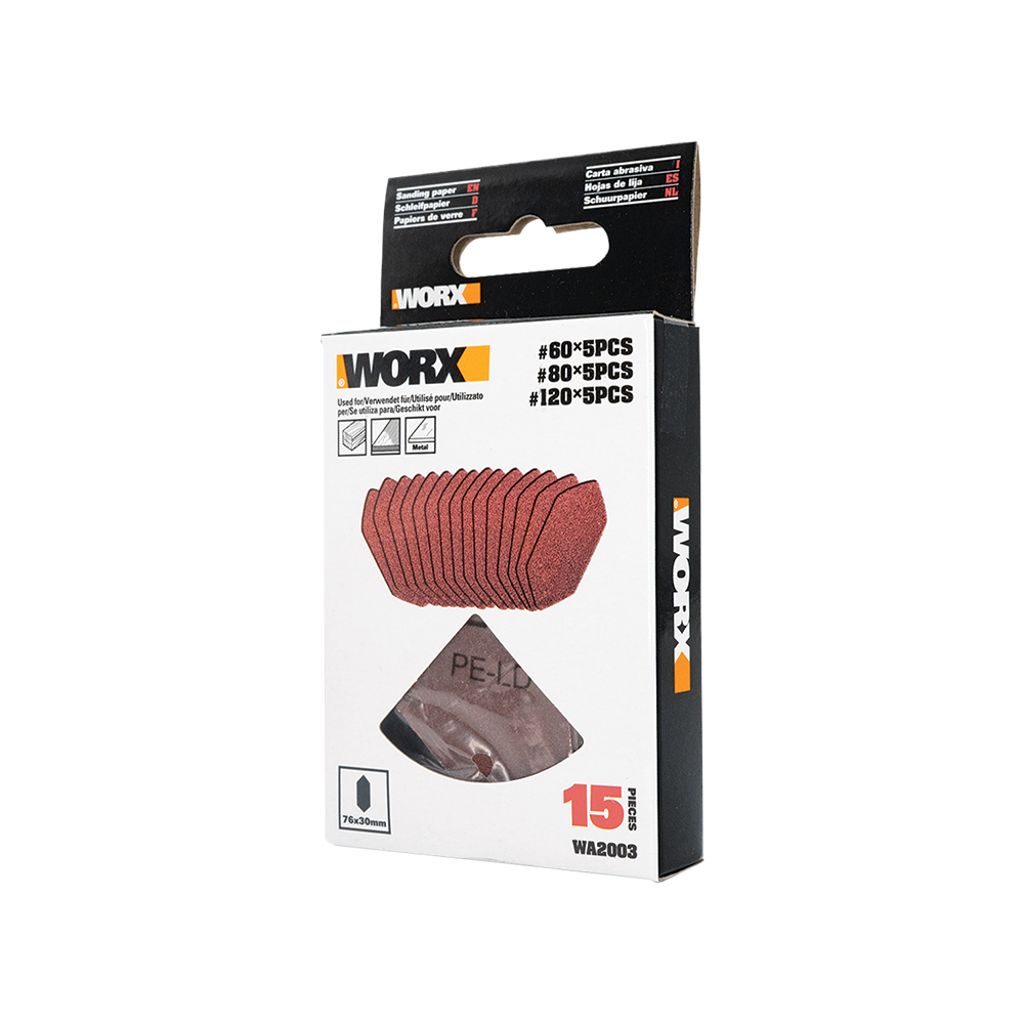 WORX|威克士 15件裝指型砂紙 (WX820 適用)(#60, #80, #120各5張) WA2003