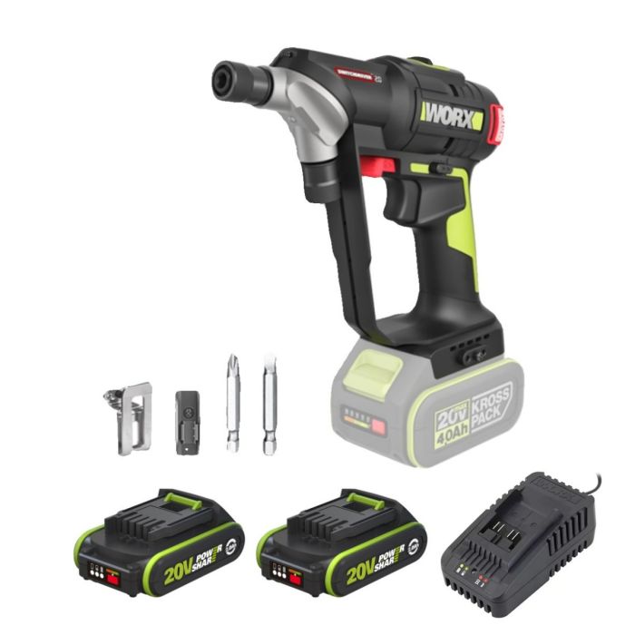 WORX|威克士 20V鋰電無刷雙頭電鑽套裝(2.0Ah鋰電*2+2A充電器) WU177