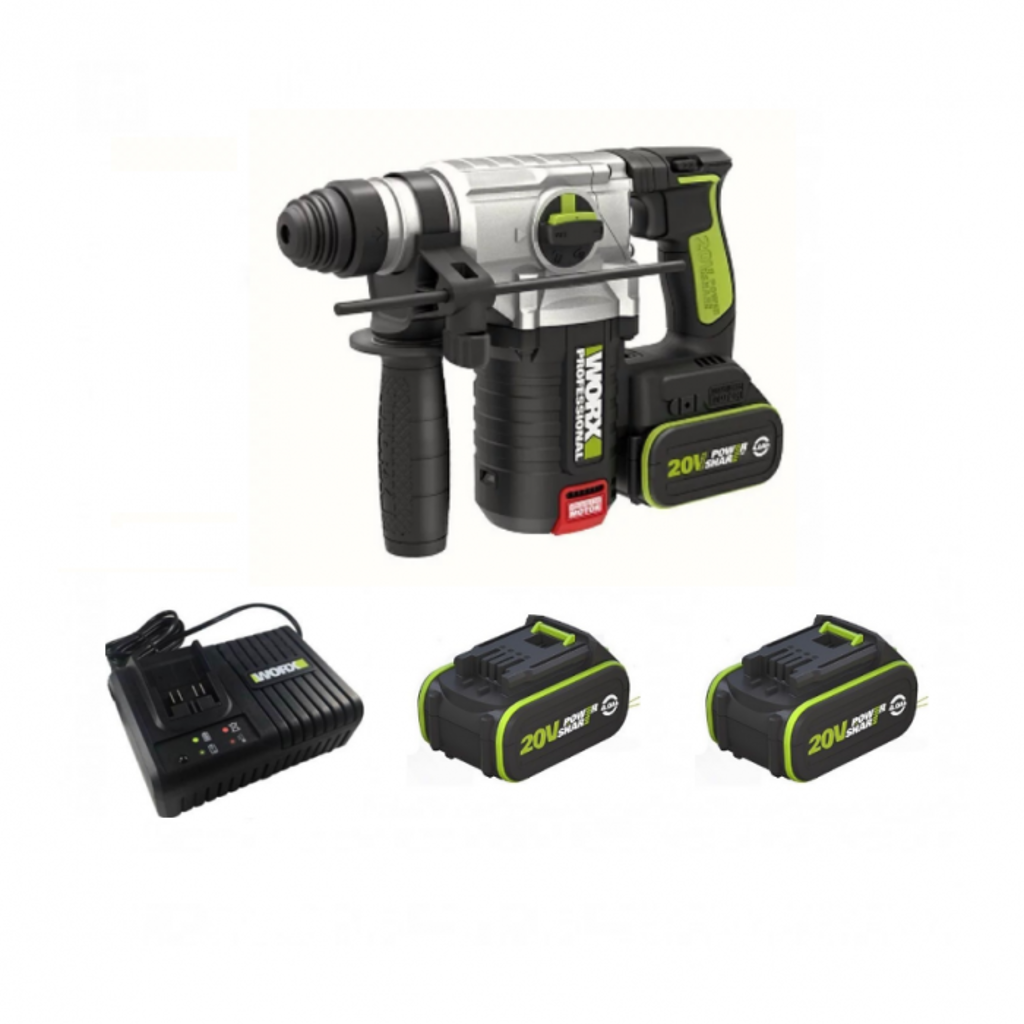 WORX|威克士 20V鋰電無碳刷電錘(4.0AH*2+6A 充電器) WU388.5