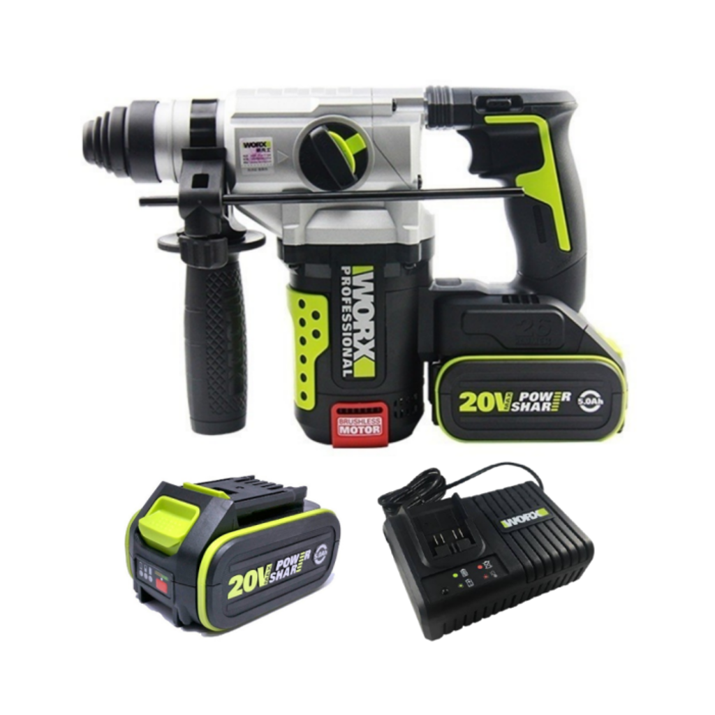 WORX|威克士 20V無刷電錘(5.0Ah鋰電*2+6A 充電器) 26mm WU389.4