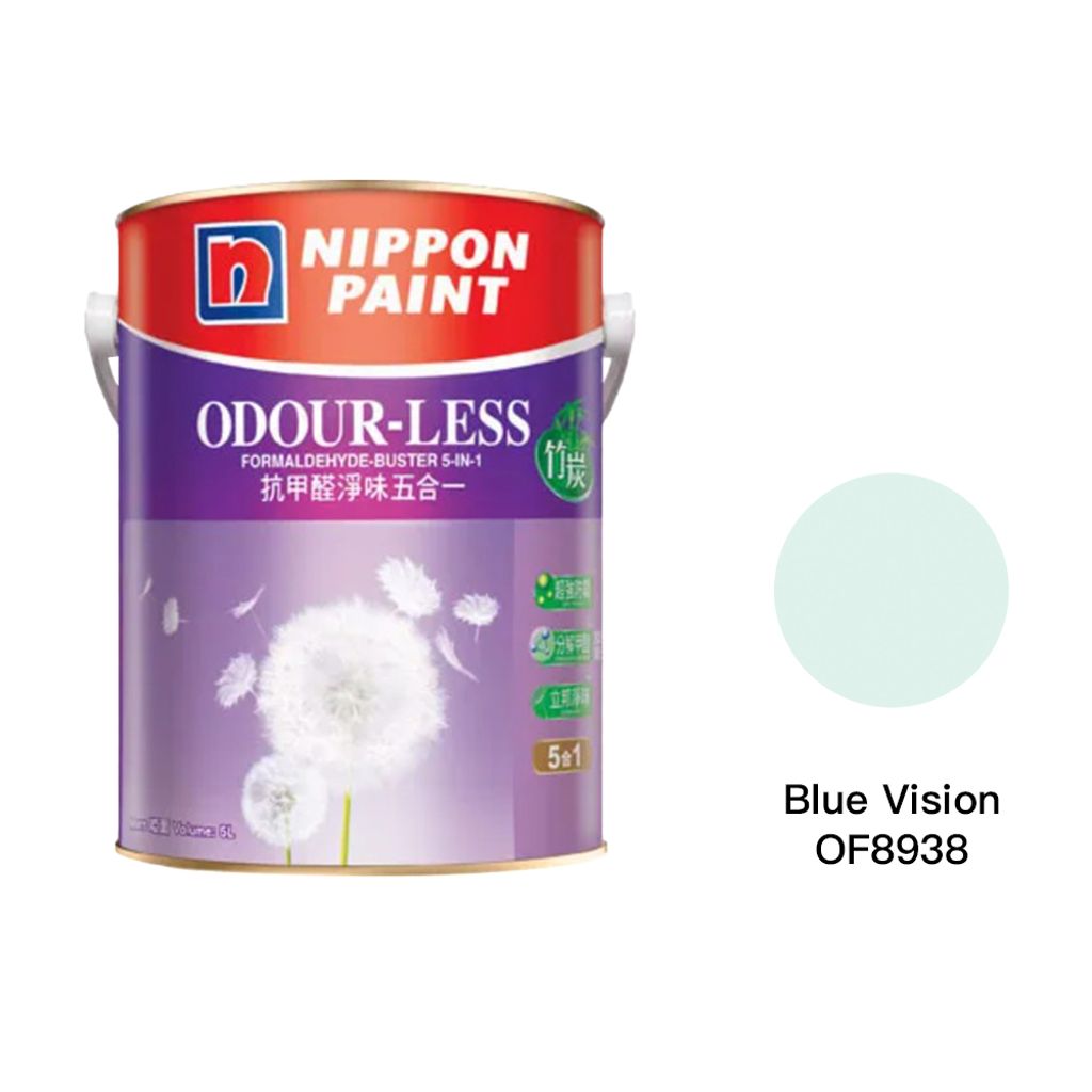 Nippon|立邦 抗甲醛淨味5合1 (竹炭配方) 內牆乳膠漆 OF8938 Blue Vision 1L
