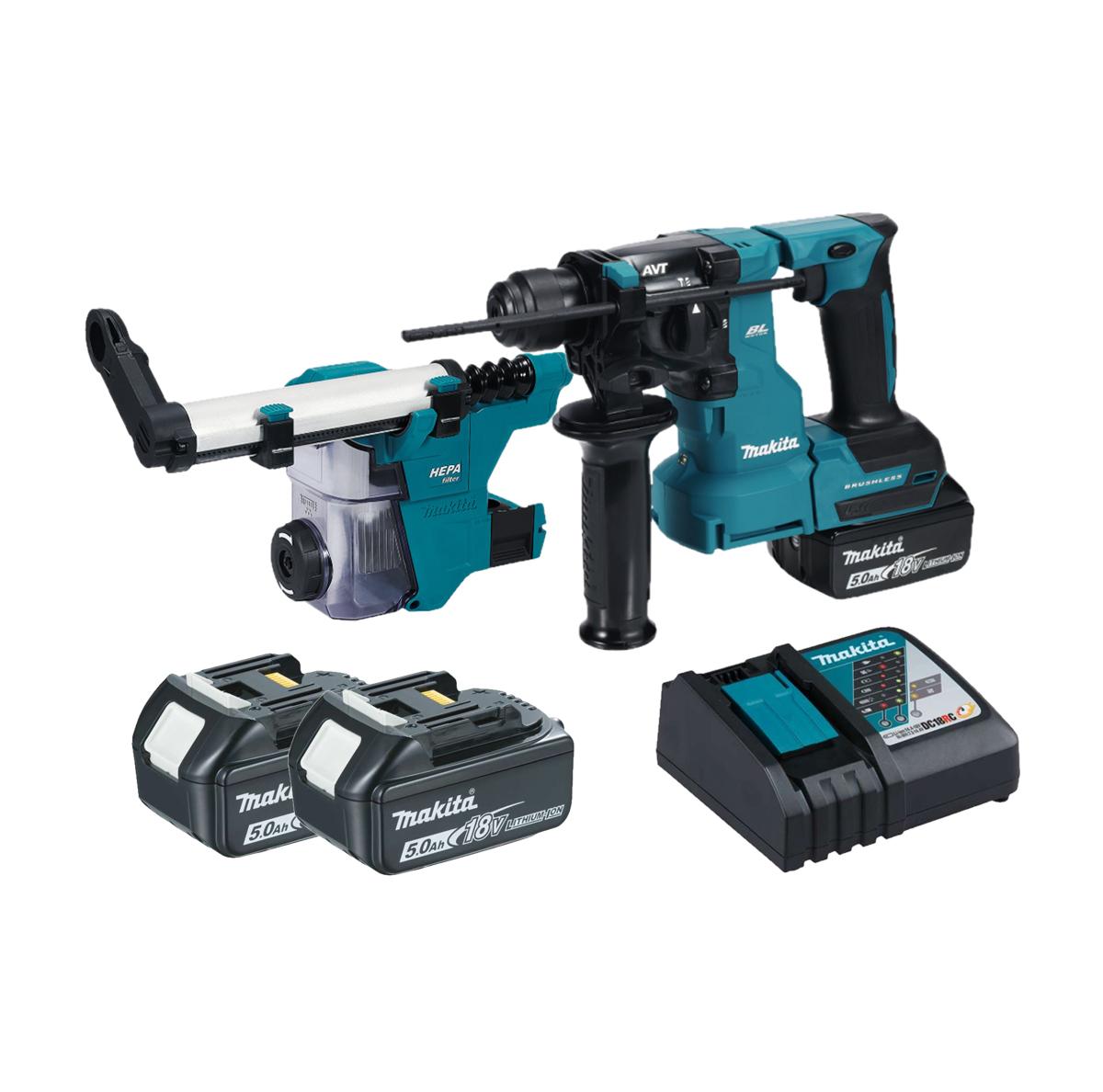 Makita|牧田 充電式電錘 18V 18mm 套裝 DHR183RTWJ (含電池5.0 Ah x 2 + 快速充電器 + 專業集塵器 DX16)